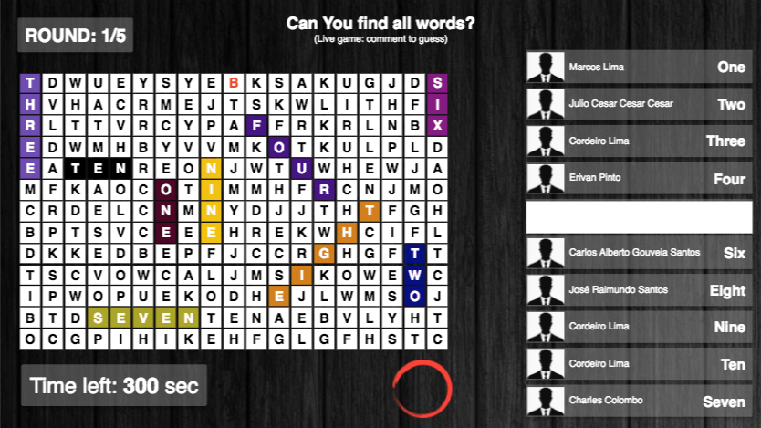 Facebook Live word search game