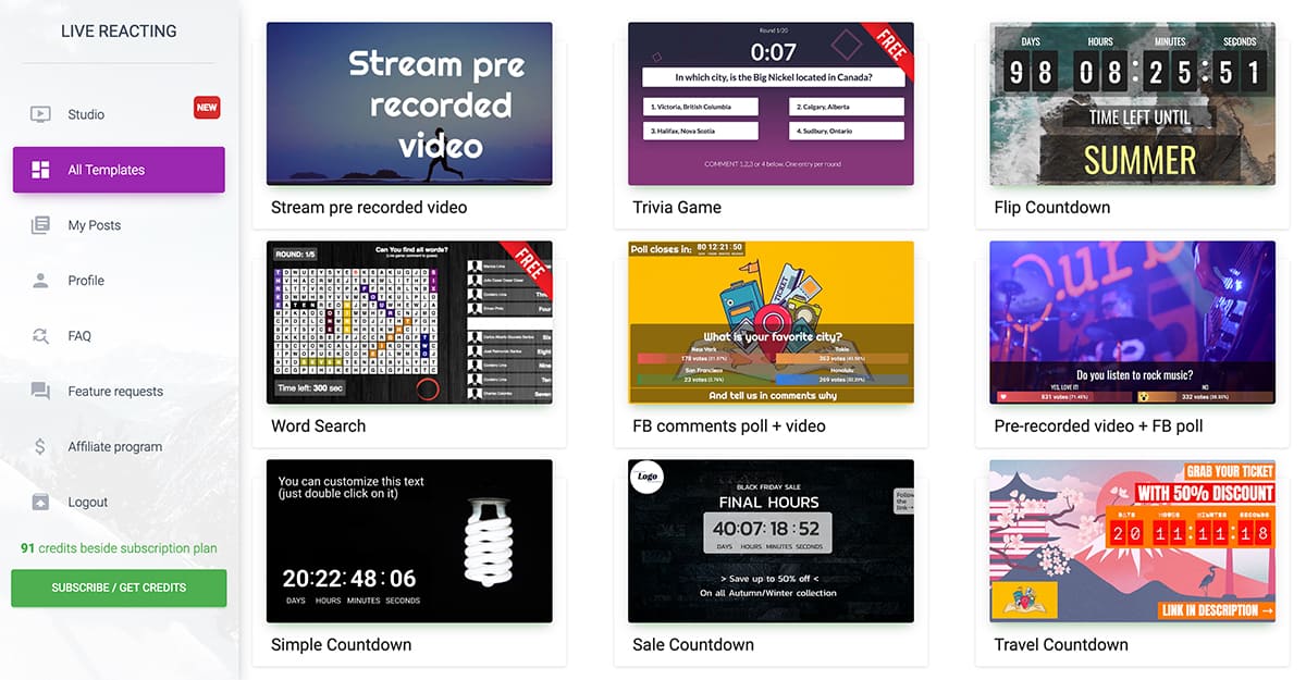 Interactive Facebook Live Videos dashboard image