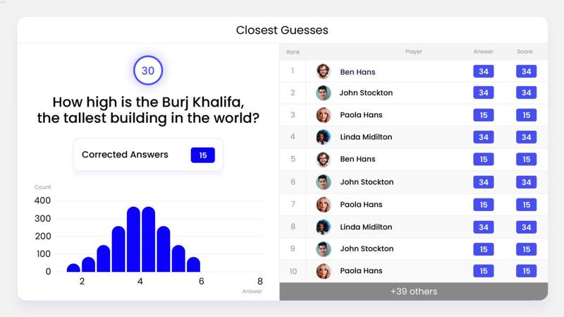 Live video closest guess quiz game