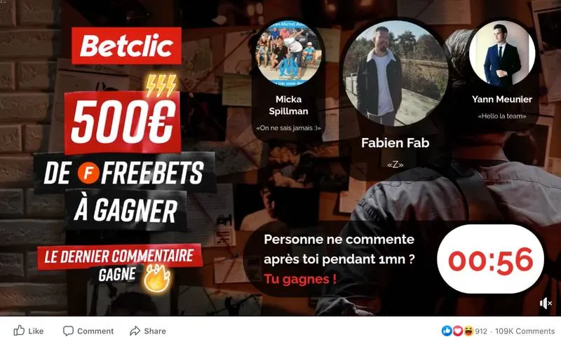 La diretta Ultimo commento vince di Betclic, con il timer di un minuto che scorre sopra i commenti