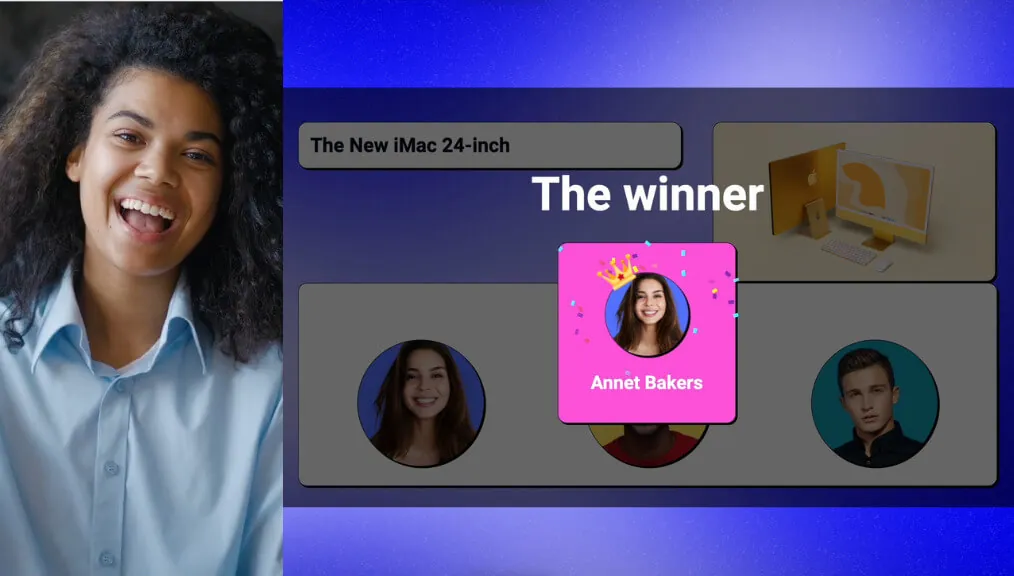 Il vincitore del giveaway nella diretta, foto e nome sotto una corona
