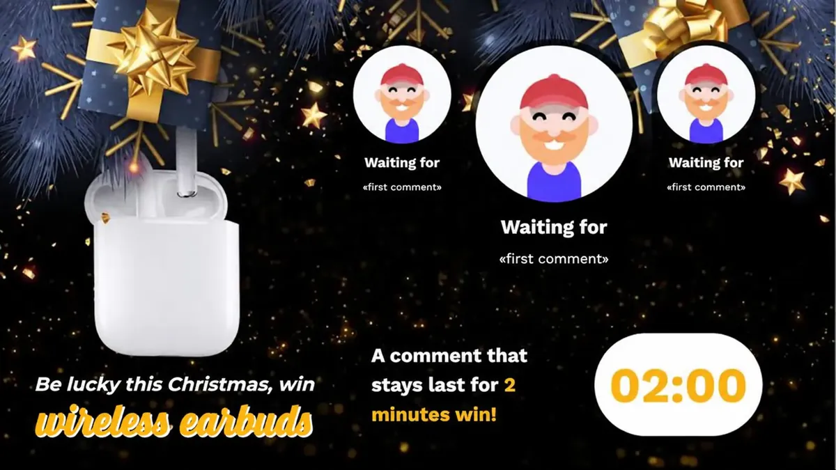 Un concurso navideño por unos audífonos inalámbricos antes de que nadie comente, con una cuenta regresiva de 2:00