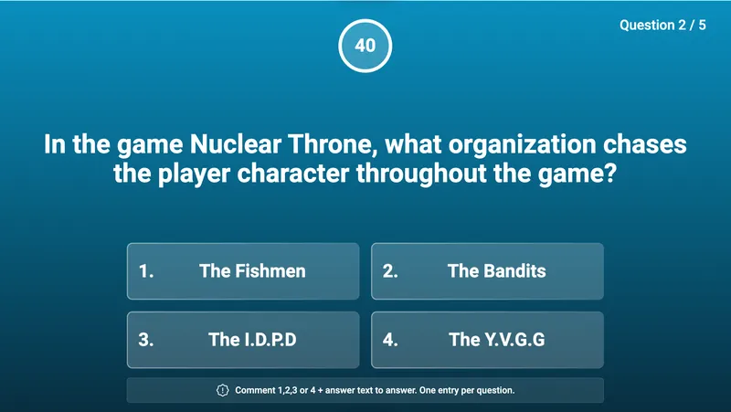 Live video trivia quiz game