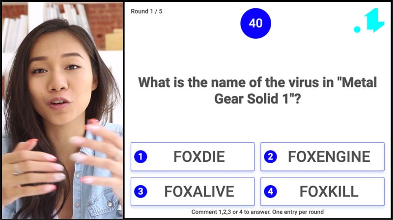 Live video trivia quiz game
