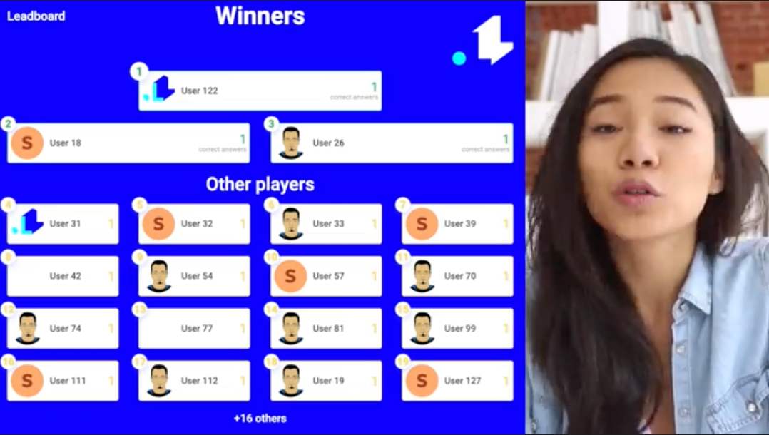 Live video trivia quiz game
