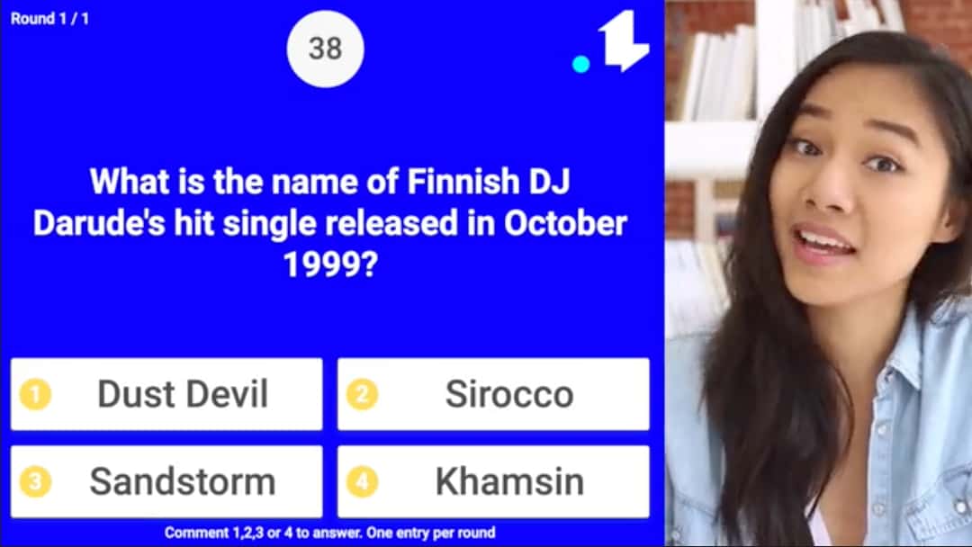 Live video trivia quiz game